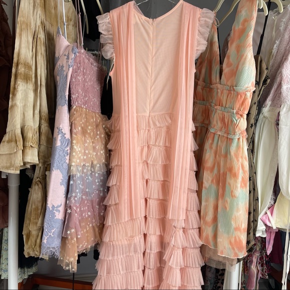 📌 L’ATISTE Chiffon Maxi Dress Multi-Tiered Pleated Ruffles Stretchy Bodice Lined - Picture 11 of 16